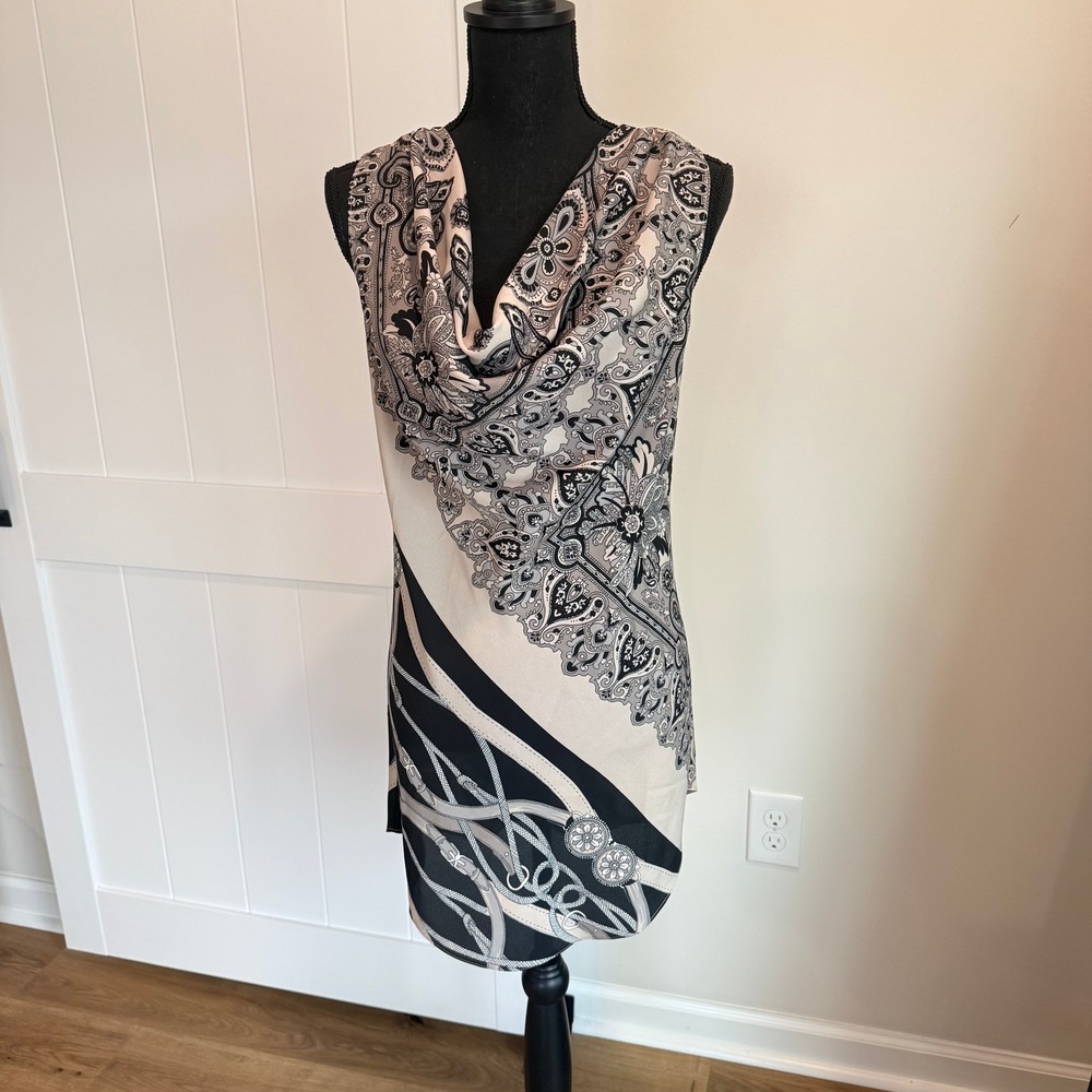 Soft Surroundings Black Cream Paisley Equestrian Cowl Tunic Size Small